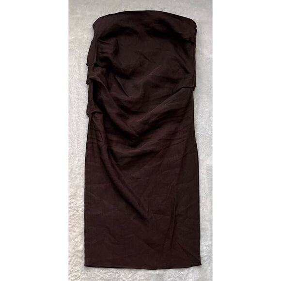 NWT Zara Limited Edition Linen Blend Draped High Waist Midaxi Skirt in Brown - Picture 8 of 13